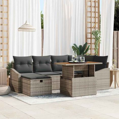 Teenpull – Gartensofa-set 7 Stk. Grau Poly-Rattan (1/5)
