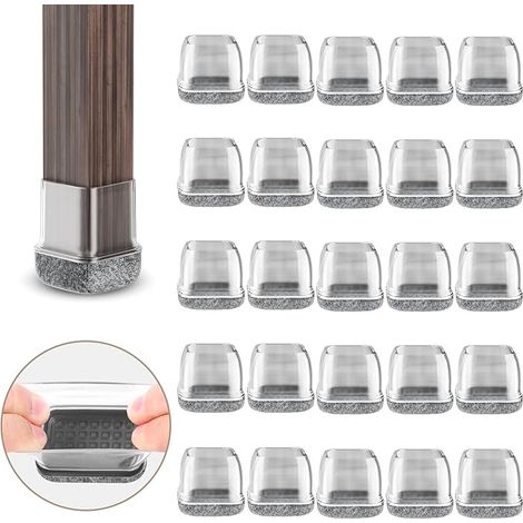 24 pièces Protection pour Pieds de Chaise28-34mm avec Rembourrage en Feutre Transparent, Couvre Pieds de Chaise Meubles en Silicone 1,25" Protege élastique, Patins Embout de Chaise en Feutre