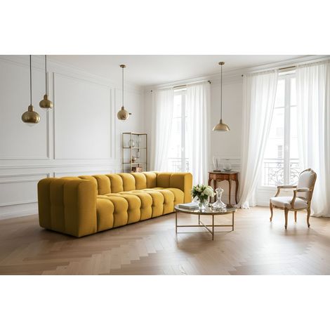 Sofa Designersofa SOLVIE 4-Sitzer in Stoff Tiffani Honiggelb