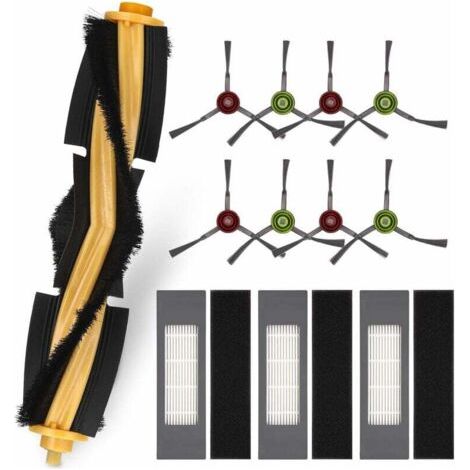 Kit Accessoires Pour Ecovacs Deebot Ozmo T5 T8, 1 Brosse Principale, 3 Filtres Hepa Et 8 Brosses Latérales De Rechange