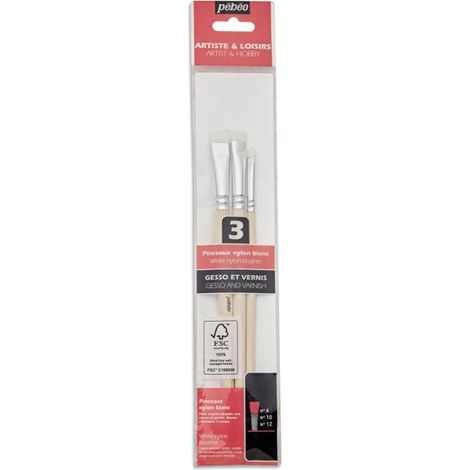 Pinceaux - Plat - Spécial colle et gesso - 3 tailles - Fibre nylon blanc - Pébéo (1/2)