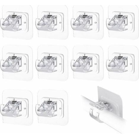 Lot de 10 supports de tringle à rideaux transparents, sans perforation, auto-adhésifs, pour fixation de tringles à rideaux (1/5)