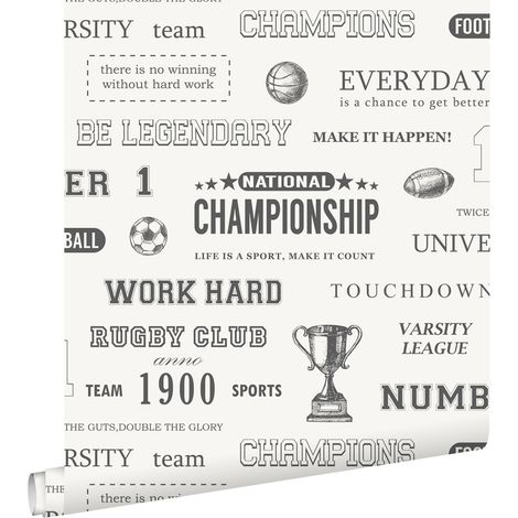 papier peint citations de sport noir sur blanc cassé  - ESTAhome (1/5)