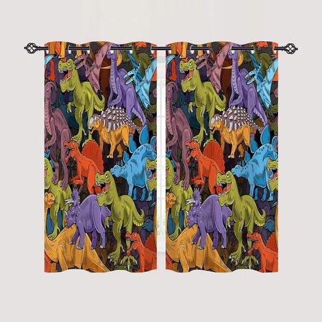 Rideau Occultant Dessin Animé Animaux Dinosaure Tenture Opaque à Oeillets Draperies Intérieurs Rideau Thermique Isolant pour Maison Chambre Salon Fenetre 2 Pièces L 60 x H 90 cm - 60L X 90H cm (2 Pann (1/5)