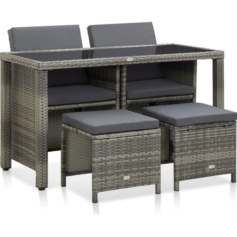 Ensemble à manger d'extérieur 5 pcs-Salon de jardin coussins résine tressée gris 203327 (1/5)