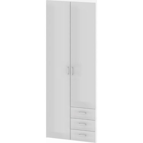 Spell Kleiderschrank 2 Türen und 3 Schubladen. Weiss und weiss Hochglanz. (1/4)