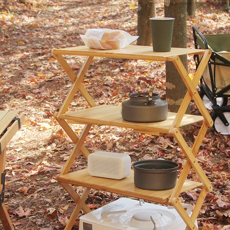 Faltbarer und tragbarer Bambus-Holzrahmen mit hoher Tragfähigkeit, geeignet für Picknicks im Freien, vierstufiges Design. (1/5)