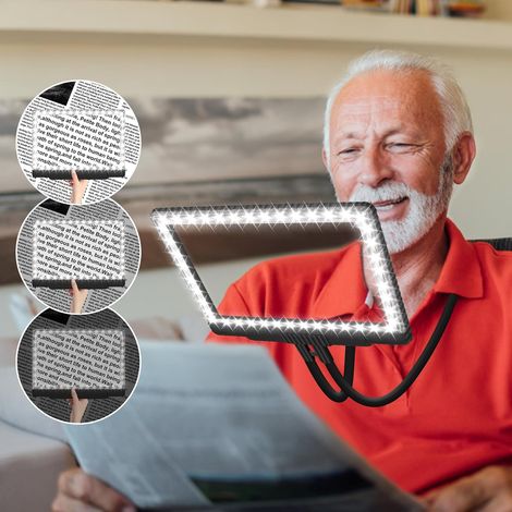 Lupa manos libres 5x con 43 LED ultrabrillantes, lupa de gran tamaño para lectura, lupa flexible con cuello de cisne para reparación de cuello, costura y personas con baja visión. (1/4)