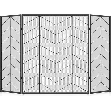 Pare-feu de cheminée pliable en métal avec maille haute densité, motif chevron et pieds antidérapants pour salon et maison (1/5)