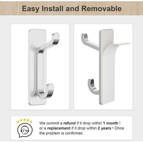 Self-adhesive wall hook, towel holder for bathroom and kitchen, dish towel hook, self-adhesive coat rack, wall mounting without drilling, waterproof, rustproof, white, 6 pieces (1/4)