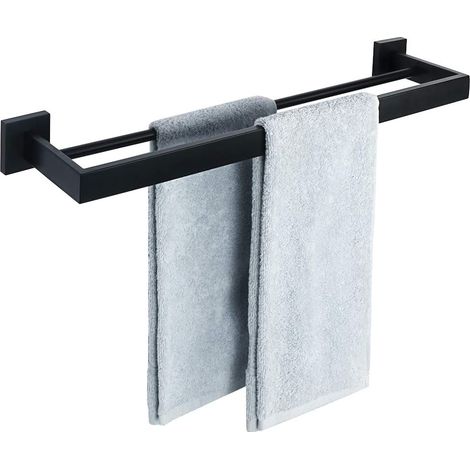 Porte Serviette Mural Salle de Bain, Support Serviette de 2 Barres en Acier Inoxydable pour Cuisine Lavabo Toilette, 60CM Finition Noir Mat, EGA7202B (1/5)