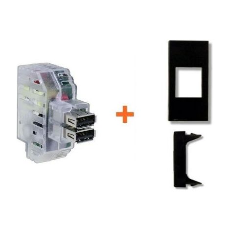 Fanton caricatore doppia presa USB A 5V 2,4A compatibile Legrand Vela nera - 82892-VN