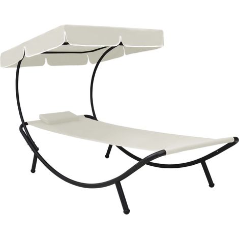 Lettino prendisole sedia a sdraio lettino prendisole letto da giardino mobili da esterno per patio con baldacchino e cuscino bianco crema 020012276