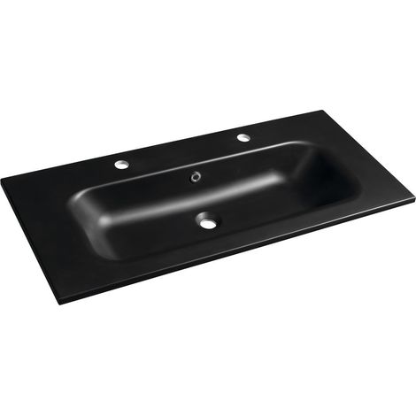 SIDRA Lave-vaisselle en marbre de culture 101x46cm, 2 trous de robinet, noir mat (1/4)