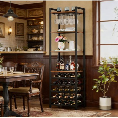 Étagère à vin industrielle avec porte-verres, porte-bouteilles et 4 étagères (1/5)