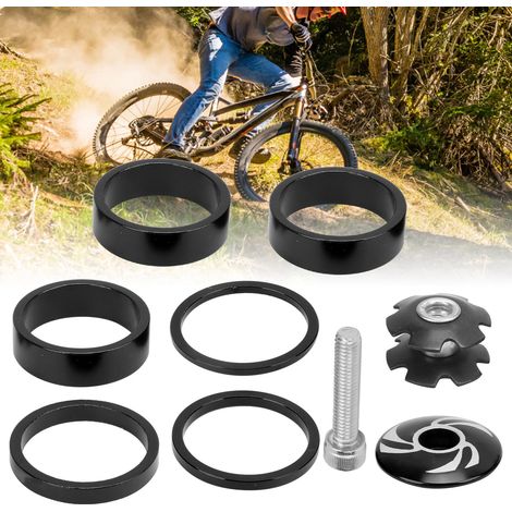 6 Pièces Entretoises de Direction en Alliage d'Aluminium pour Vélo de Montagne, Spacers de Potence Noirs (1/5)