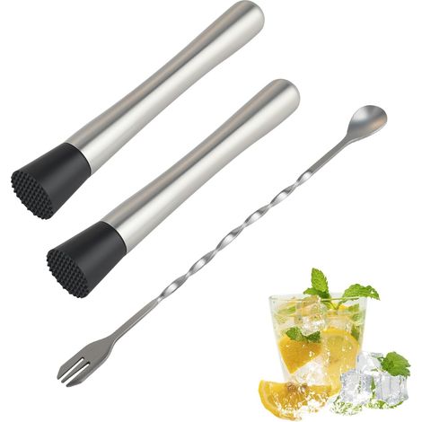 Lot de 2 pilons à cocktail avec cuillère, broyeur à glace et presse-mojito en inox. (1/5)