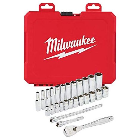 Milwaukee Juego 28 piezas, carraca y vasos de 1/4" Metrica (1/4)