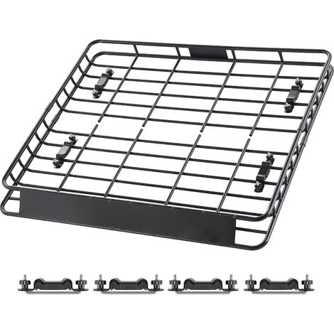 Porte-charges de toit universel 43x50x4,1 pouces, panier acier anti-rouille, capacité 150 lb, avec déflecteur, pour SUV et voitures (1/5)