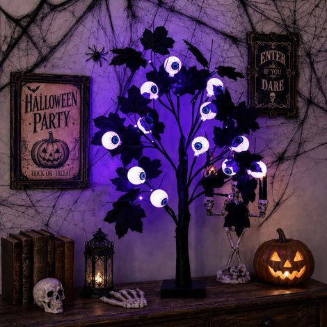 LED Halloween Deko Baum mit Augen Kürbis und Geist Leuchtdeko für Tisch und Regal (1/2)