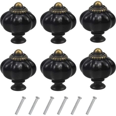 (Negro) 6 pomos vintage de calabaza, tiradores antiguos para gabinetes, pomos de puerta de cajón, tiradores acrílicos con tornillos para cocina (1/4)
