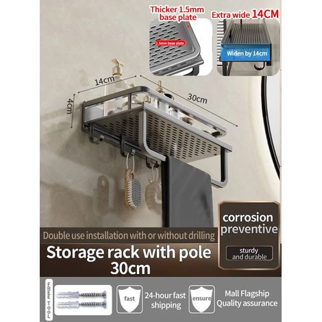 Étagère murale en aluminium gris épais (30 cm) pour salle de bain, rangement pour shampoing, organisateur de cuisine. (1/5)