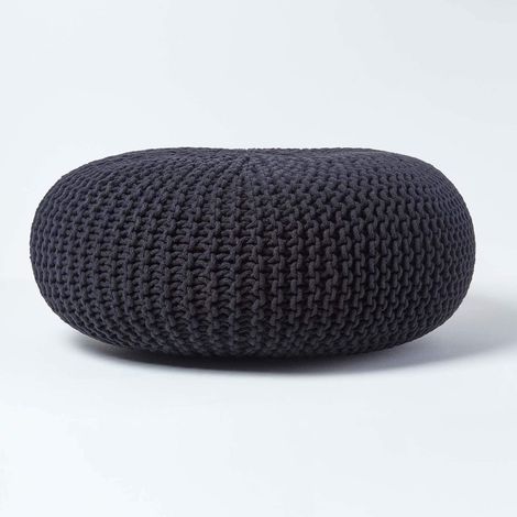 HOMESCAPES Pouf Rond tressé en Coton, Grand Pouf Tricot Coloris , 50x50x30cm cm