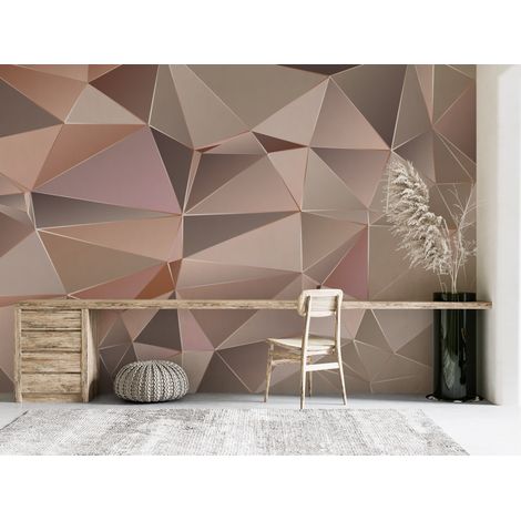 Papier peint géométrique - facettes de diamants beige et rose pastel - 500 x 270 cm (1/2)