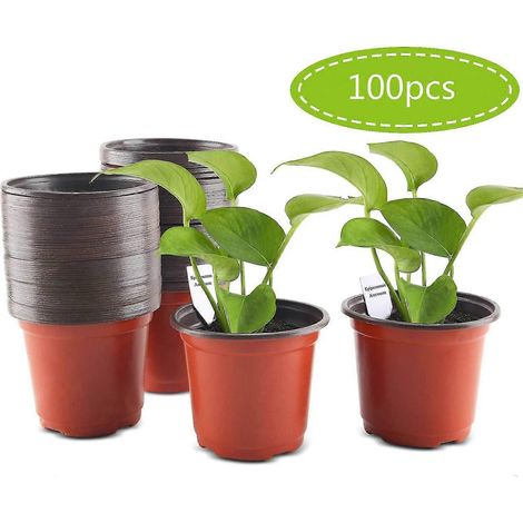 100 pots de fleurs en plastique, pots de semis de 10 cm avec étiquettes, adaptés aux pépinières et comme contenants pour plantes (1/5)