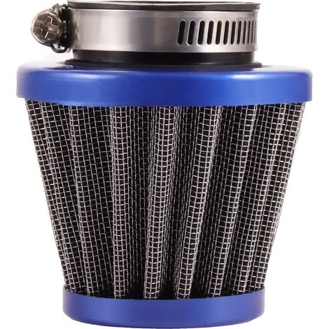 35mm air filter in blue metallic finish, compatible with motorcycle air filters with a 35mm diameter, high-performance accessory for modified air intake.