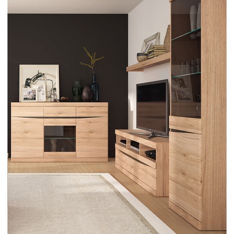 Set Wohnwand und Sideboard mit Beleuchtung SANFORD-129 in Eiche hell Nb. (1/5)
