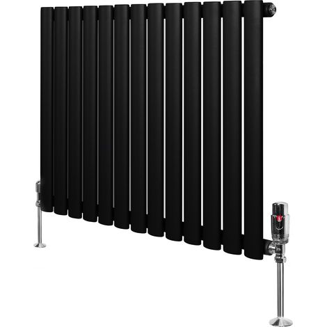 Radiatore Orizzontale Ovale 600x780mm Nero con Valvole TRV