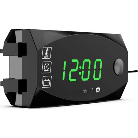 Compteur 3 en 1 pour moto, moto, voiture, bateau, bateau : horloge numérique LED, thermomètre, voltmètre, indicateur de batterie étanche 6-30 V. (1/5)