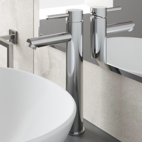 Modern Bathroom High Rise Basin Mixer Tap Tall Chrome Single Lever Solid Brass (1/6)