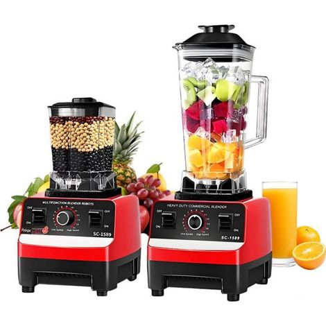 Mixeur blender 2 en 1 2000 W - 15 vitesses - 2 L - Avec 8 lames en acier inoxydable - Efficace Robot culinaire - Sans BPA (1/5)