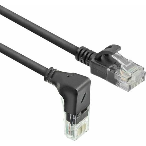 Câble réseau CAT6A coudé à 90° vers le bas - U/UTP LSZH - Câble LAN fin de 3,6 mm - Câble Ethernet flexible avec fiche RJ45 - Pour une utilisation dans les centres de données, 2 m (1/5)