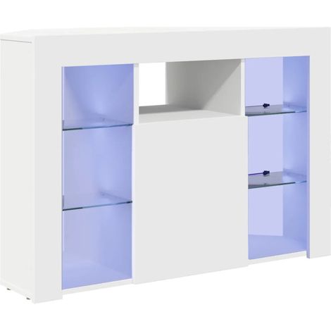 Meuble TV d'angle minimaliste blanc 100 x 40 x 68 cm avec éclairage LED et rangement chic en bois d'ingénierie blanc (1/5)