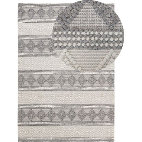Tappeto in lana intrecciata a mano motivo geometrico 160 x 230 cm beige chiaro e grigio Bozova