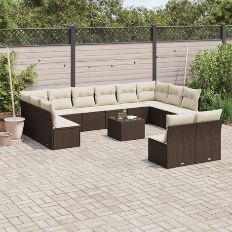 13-tlg. Garten-Sofagarnitur mit Kissen Braun Poly Rattan vidaXL (1/3)