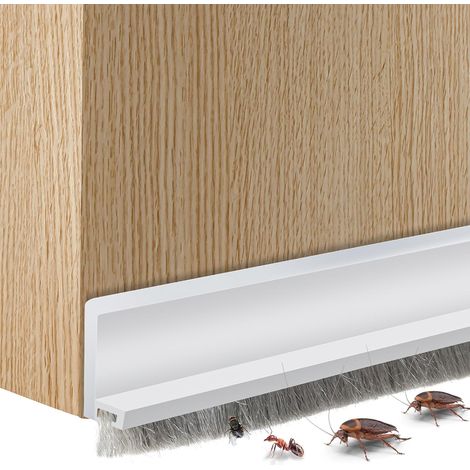 Joint de bas de porte intégré avec brosse, joint de porte autocollant, insonorisant et insectifuge (petit, blanc) (1/5)