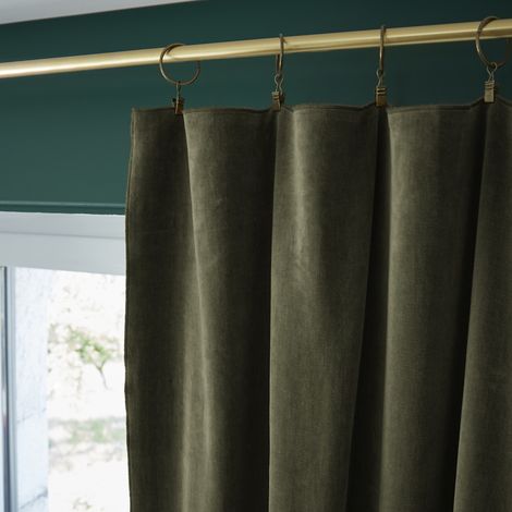 Rideau ajustable + 8 anneaux pince 140 x 270 cm velours de coton César Vert kaki (1/4)