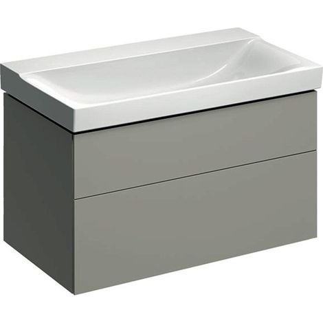 Meuble bas pour lavabo Geberit Xeno²,avec deux tiroirs: Largeur 88cm, Hauteur 53cm, Profondeur 46.2cm, Greige / Laqué mat