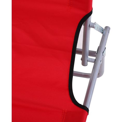 Transat extérieur rouge pliable avec parasol réglable, dossier inclinable 4 positions, auvent ajustable pour chaise de jardin (1/5)