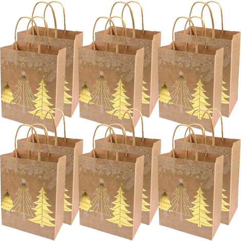 Set mit 12 weihnachtlichen Geschenktüten aus Papier mit Henkeln – Geschenktüten für Weihnachten und Neujahr – Partyzubehör – Weihnachtsbaum