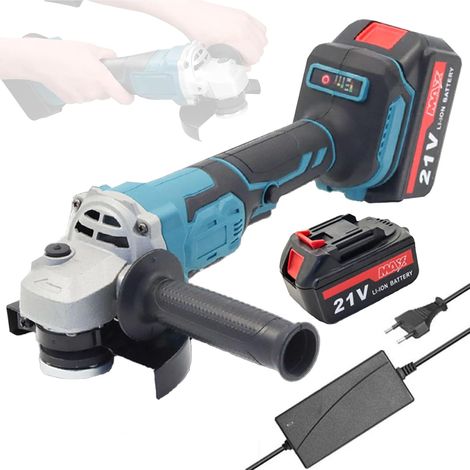 Meuleuse d'angle 125 mm, 21 V, meuleuse angulaire sans balais, 2 batteries au lithium, outil électrique de meulage, outil électrique pour couper et polir les carreaux, rectifier les métaux (1/5)