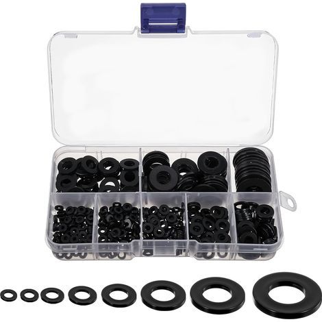500 Pièces Rondelles Plates Nylon Noir, Rondelles Plates Isolation Rond Joint Spacer Joint Plomberie Assortiment Kit(M2/M2.5/M3/M4/M5/M6/M8/M10) (1/5)