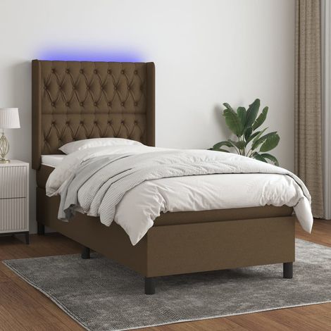 vidaXL Sommier à lattes de lit matelas LED Marron foncé 90x190cm Tissu (1/5)