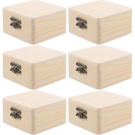 Lot de 6 mini boîtes à bijoux carrées à faire soi-même, en bois brut, pour ranger divers petits objets, à peindre à la main, pour la maison ou l'école. (1/4)