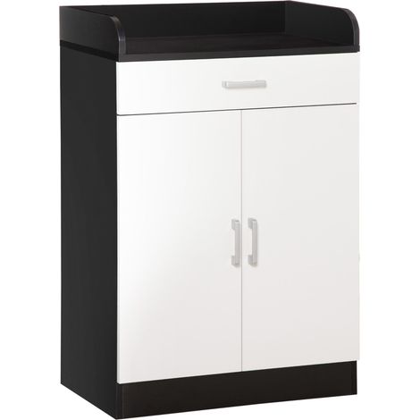 Mobiletto 1 Cassetto 2 Ante 60x40x90 cm in MDF Bianco e Nero (1/5)
