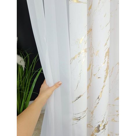 Rideau de velours à motif marbre blanc et or (1/5)